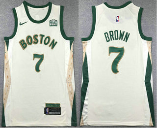 Men's Boston Celtics #7 Jaylen Brown Cream 2023 City Edition Sponsor Stitched Jersey