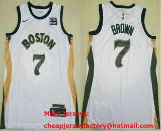 Men's Boston Celtics #7 Jaylen Brown White 2024 City Edition Sponsor Stitched Jersey