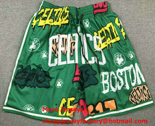 Men's Boston Celtics Green Doodle Fashion Swingman Throwback Shorts