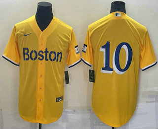 Men's Boston Red Sox #10 Trevor Story Gold No Name 2021 City Connect Stitched MLB Cool Base Nike Jersey