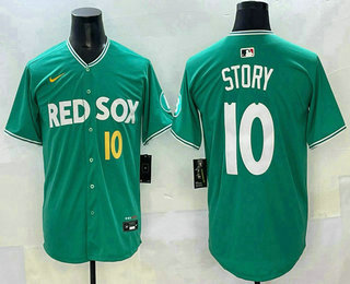 Men's Boston Red Sox #10 Trevor Story Green 2025 City Connect Player Name Limited Jersey