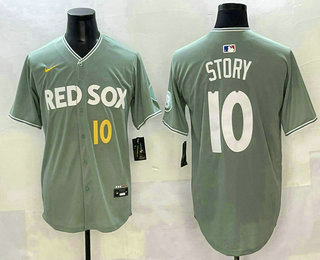 Men's Boston Red Sox #10 Trevor Story Light Green 2025 City Connect Player Name Limited Jersey