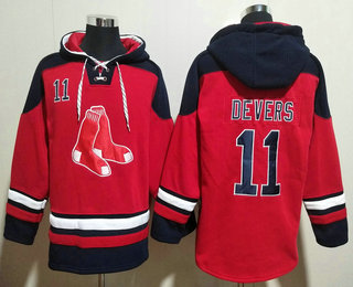 Men's Boston Red Sox #11 Rafael Devers Red Ageless Must Have Lace Up Pullover Hoodie