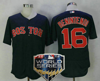 Men's Boston Red Sox #16 Andrew Benintendi Navy Blue Alternate 2018 World Series Patch Stitched MLB Flex Base Jersey