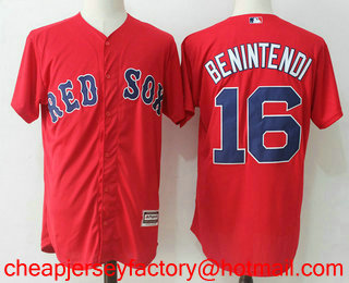 Men's Boston Red Sox #16 Andrew Benintendi White Name Red Alternate Stitched MLB Cool Base Jersey