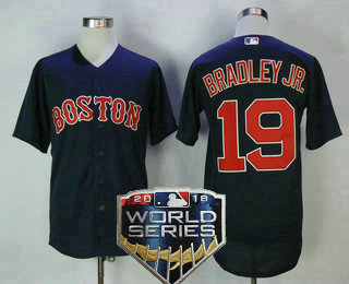 Men's Boston Red Sox #19 Jackie Bradley Jr. Navy Blue 2018 World Series Patch Stitched MLB Cool Base MLB Jersey