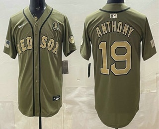 Men's Boston Red Sox #19 Roman Anthony Olive Armed Forces Day Cool Base Jersey
