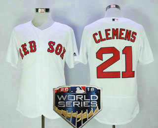 Men's Boston Red Sox #21 Roberto Clemente Retired White Stitched MLB 2018 World Series Patch Flex Base Jersey