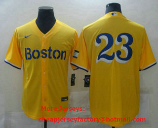 Men's Boston Red Sox #23 Michael Chavis Gold No Name 2021 City Connect Stitched MLB Cool Base Nike Jersey