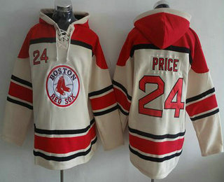Men's Boston Red Sox #24 David Price Cream Sawyer Hooded Sweatshirt MLB Hoodie
