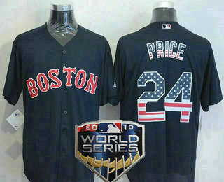 Men's Boston Red Sox #24 David Price Navy Blue 2018 World Series Patch USA Flag Fashion MLB Baseball Jersey