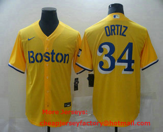 Men's Boston Red Sox #34 David Ortiz Gold 2021 City Connect Stitched MLB Cool Base Nike Jersey