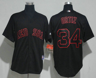 Men's Boston Red Sox #34 David Ortiz Lights Out Black Pinstripe Stitched MLB Cool Base Jersey
