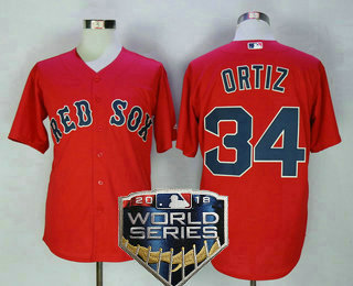 Men's Boston Red Sox #34 David Ortiz Name Orange 2018 World Series Patch Flexbase Stitched Baseball Jersey