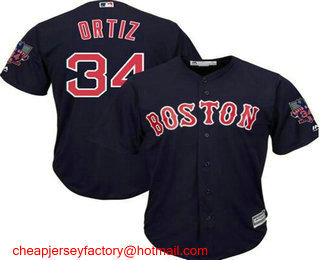 Men's Boston Red Sox #34 David Ortiz Navy Blue Stitched MLB Cool Base Jersey with Retirement Patch