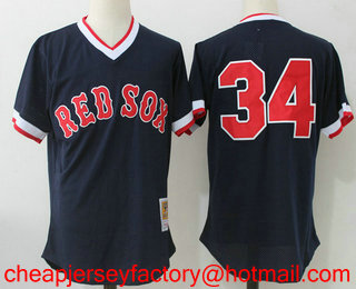 Men's Boston Red Sox #34 David Ortiz Navy Blue Throwback Mesh Batting Practice Stitched MLB Mitchell & Ness Jersey