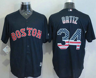 Men's Boston Red Sox #34 David Ortiz Navy Blue USA Flag Fashion MLB Baseball Jersey