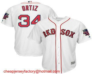 Men's Boston Red Sox #34 David Ortiz White Home Stitched MLB Cool Base Jersey with Retirement Patch
