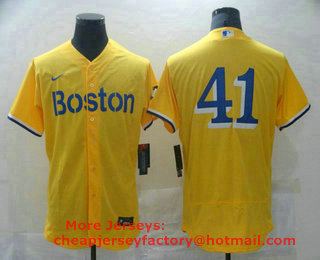 Men's Boston Red Sox #41 Chris Sale Gold No Name 2021 City Connect Stitched MLB Flex Base Nike Jersey