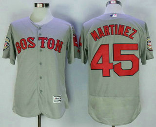 Men's Boston Red Sox #45 Pedro Martinez Retired Gray Road Stitched MLB 2016 Flex Base Jersey