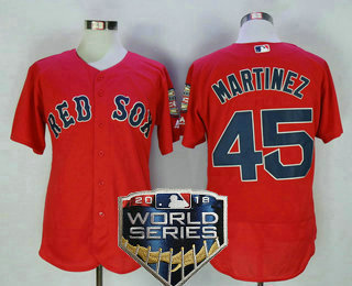 Men's Boston Red Sox #45 Pedro Martinez Retired Red Stitched MLB 2018 World Series Patch Flex Base Jersey