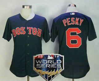 Men's Boston Red Sox #6 Johnny Pesky Navy Blue Alternate 2018 World Series Patch Stitched MLB Flex Base Jersey