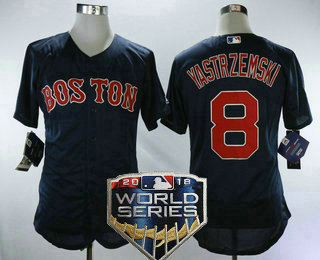Men's Boston Red Sox #8 Carl Yastrzemski Navy Blue Alternate 2018 World Series Patch Stitched MLB Flex Base Jersey