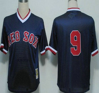 Men's Boston Red Sox #9 Ted Williams 1990 Mesh BP Navy Blue Throwabck Jersey