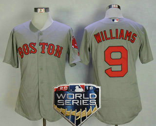 Men's Boston Red Sox #9 Ted Williams Retired Gray Road 2018 World Series Patch Stitched MLB Flex Base Jersey