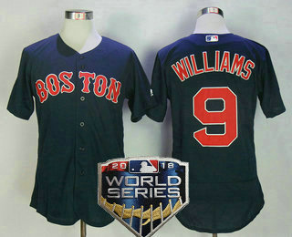 Men's Boston Red Sox #9 Ted Williams Retired Navy Blue 2018 World Series Patch Stitched MLB Flex Base Jersey