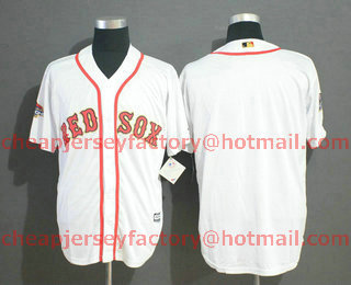 Men's Boston Red Sox Blank White With Gold Program 2018 MLB World Series Champions Patch Stitched MLB Cool Base Jersey