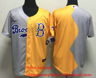 Men's Brooklyn Dodgers Blank 2022 MLB All Star Celebrity Softball Game Grey Yellow Split Jersey