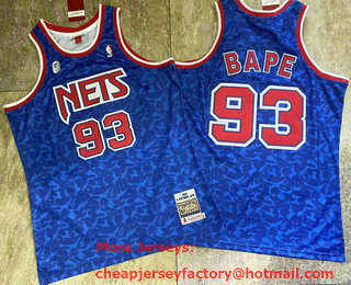 Men's Brooklyn Net #93 Bape Mitchell Ness BAPE 1993 Blue AU Jersey