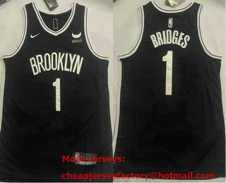 Men's Brooklyn Nets #1 Mikal Bridges Black 6 Patch Icon Sponsor Swingman Jersey