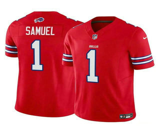 Men's Buffalo Bills #1 Curtis Samuel Red 2023 FUSE Vapor Limited Stitched Jersey