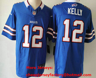 Men's Buffalo Bills #12 Jim Kelly Blue 2023 FUSE Vapor Limited Stitched Jersey