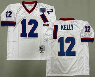 Men's Buffalo Bills #12 Jim Kelly White 1994 Throwback Jersey