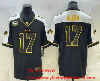 Men's Buffalo Bills #17 Josh Allen Black Gold With C Patch Thanksgiving Vapor Untouchable Limited Stitched Jersey