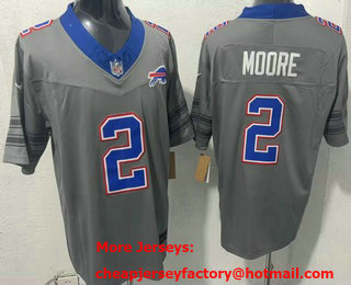 Men's Buffalo Bills #2 DJ Moore Limited Grey FUSE Vapor Jersey