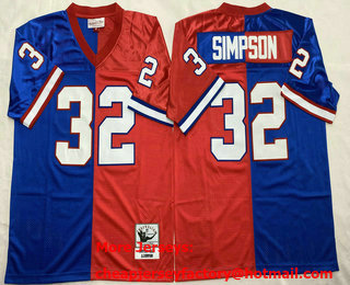 Men's Buffalo Bills #32 OJ Simpson Blue Red Split 1990 Throwback Jersey
