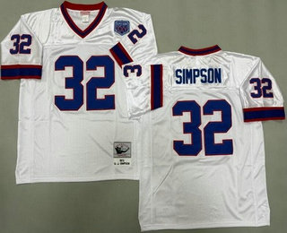 Men's Buffalo Bills #32 OJ Simpson White 1973 Throwback Jersey