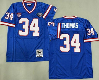 Men's Buffalo Bills #34 Thurman Thomas Blue 1990 Throwback Jersey