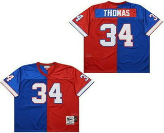 Men's Buffalo Bills #34 Thurman Thomas Blue Red Split 1990 Throwback Jersey