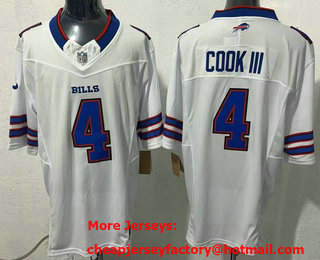 Men's Buffalo Bills #4 James Cook III Limited White FUSE Vapor Jersey