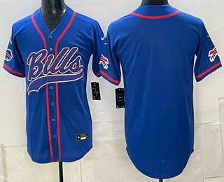 Men's Buffalo Bills Blank Blue With Patch Cool Base Stitched Baseball Jersey