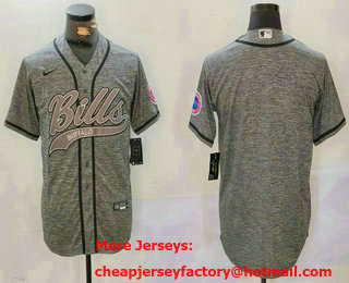 Men's Buffalo Bills Blank Grey Gridiron With Patch Cool Base Stitched Baseball Jersey