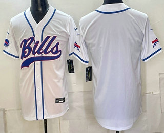 Men's Buffalo Bills Blank White With Patch Cool Base Stitched Baseball Jersey