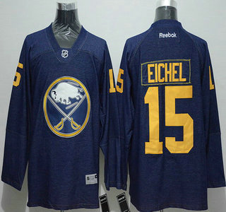 Men's Buffalo Sabres #15 Jack Eichel Navy Blue Denim Fabric Fashion Jersey