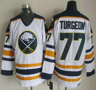 Men's Buffalo Sabres #77 Pierre Turgeon 1983-84 White CCM Vintage Throwback Jersey