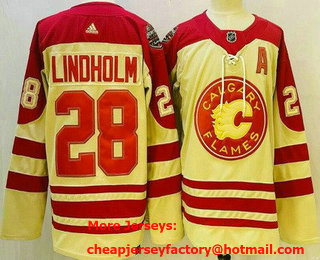 Men's Calgary Flames #28 Elias Lindholm Cream 2023 Heritage Classic Stitched Jersey